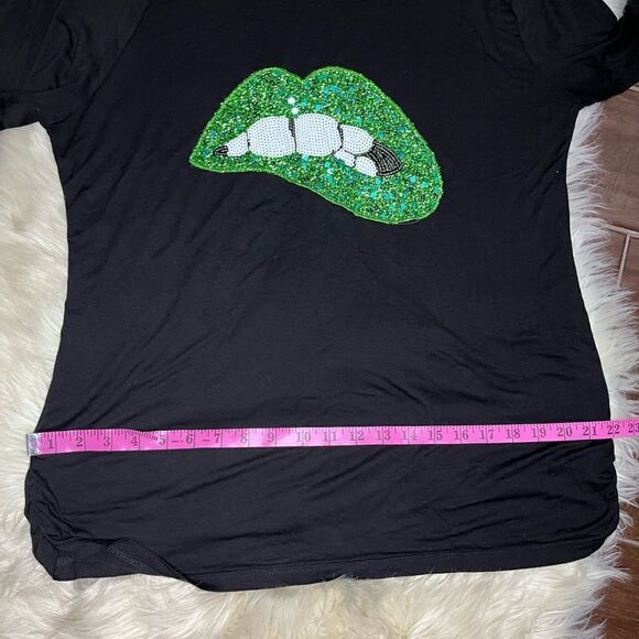 Magic Mk black/green sequins lip 3/4 sleeved blouse sz Large - Picture 7 of 7